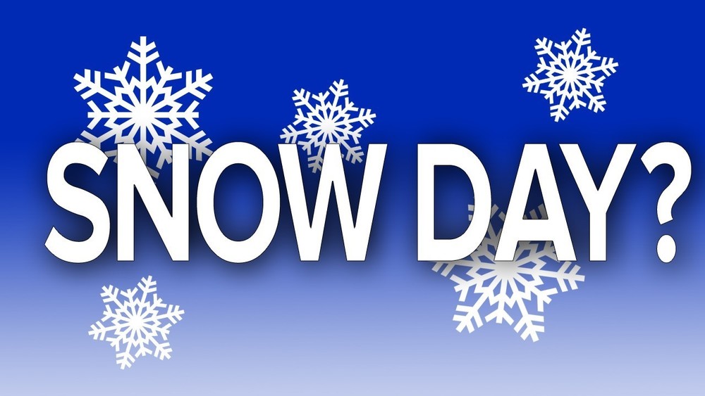 Words "Snow Day" with snowflakes on blue background