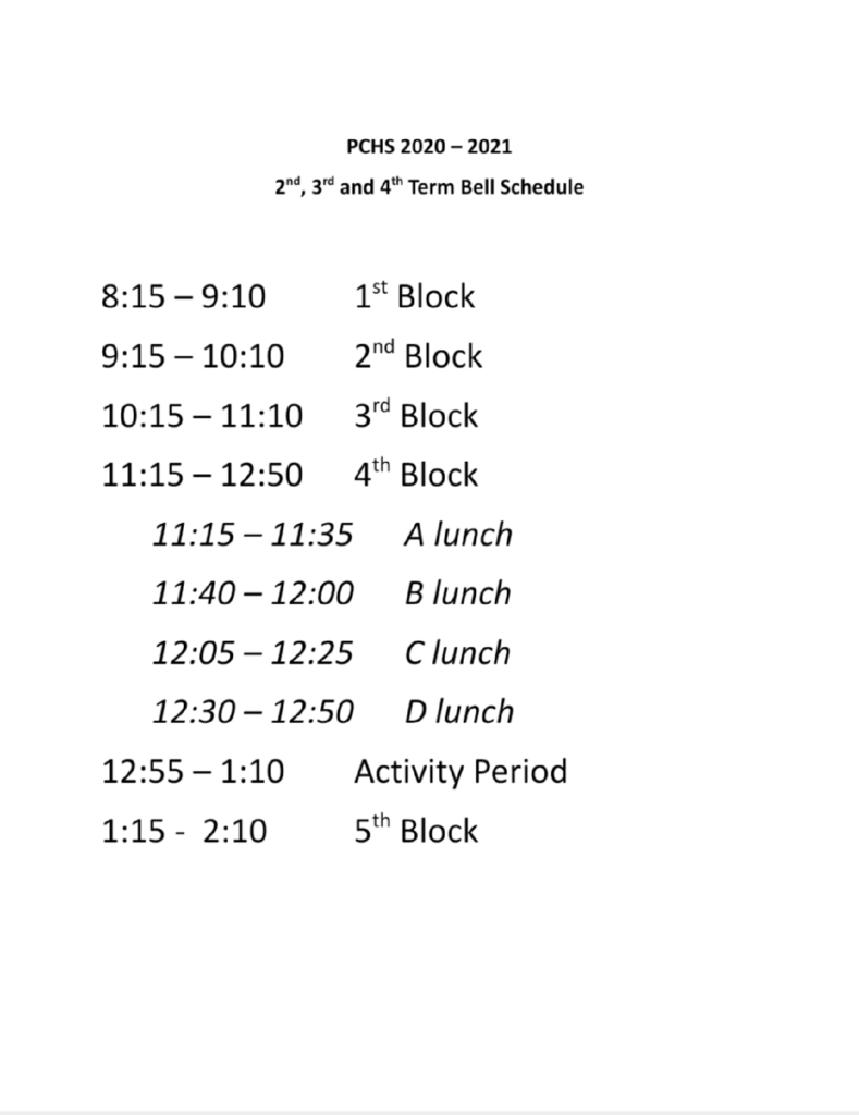 PCHS Bell Schedule