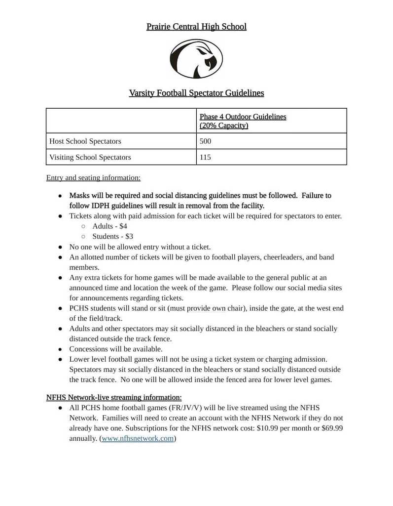 PCHS FB Spectator Guidelines